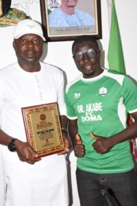 The chairman contributed his services both in Nasarawa State and beyond. The award was presented to him by officials and players of Akabe Football Club, Doma. Image Courtesy: Facebook, Alloy Chukwuemeka