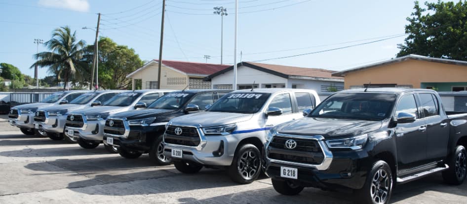 The new vehicles in que given to St Kitts and Nevis Police Force. (Credits: Terrance Drew, Facebook)