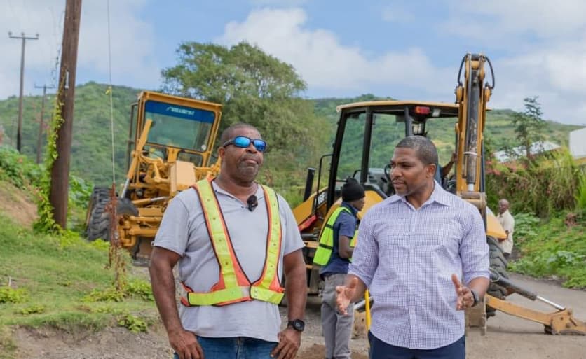 PM Drew discussing about the construction work with developer. (Credits: St. Kitts and Nevis Information Service - SKNIS, Facebook)